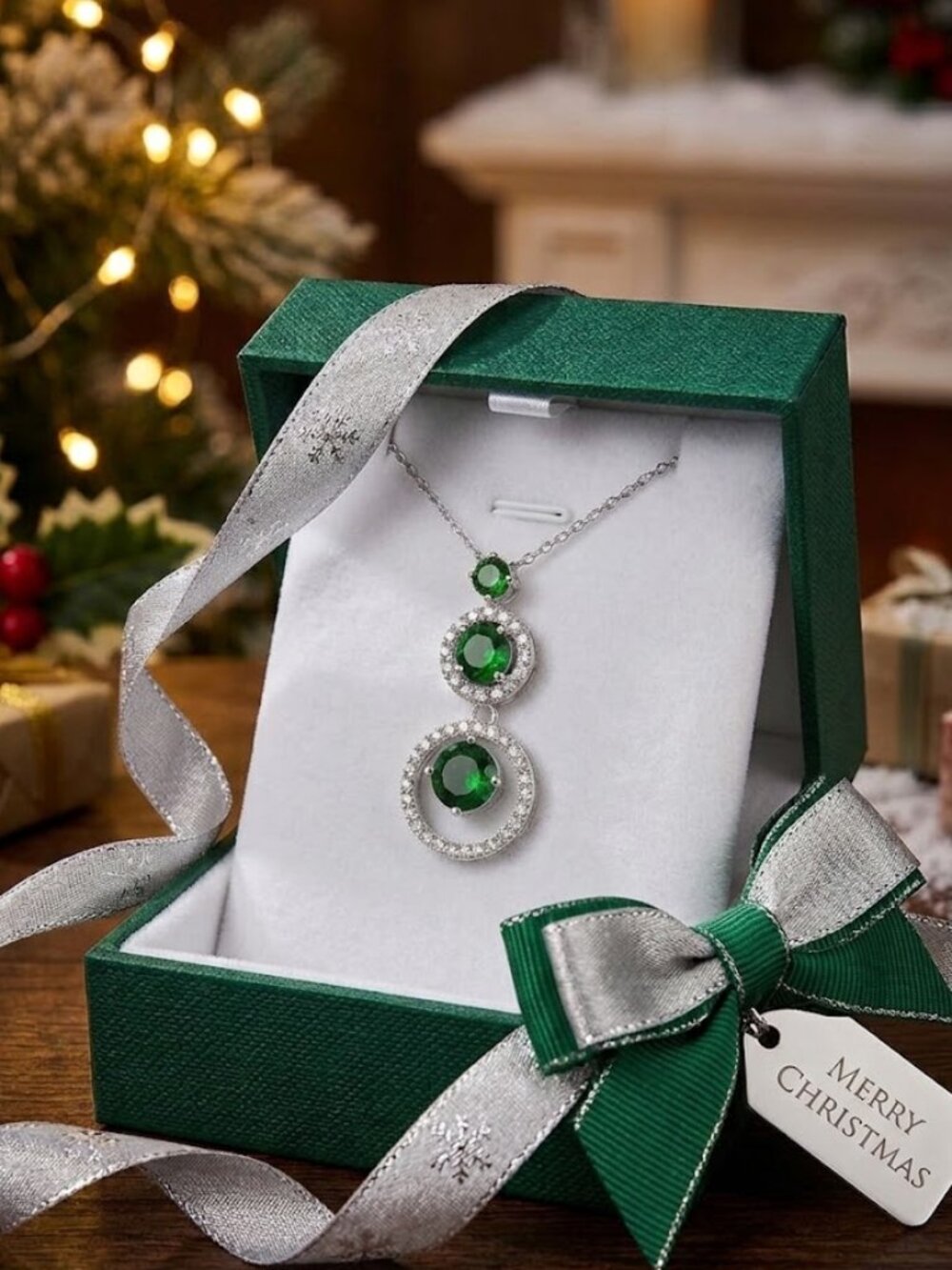 Lab Created Emerald CZ Sterling Silver Pendant Necklace 🆕